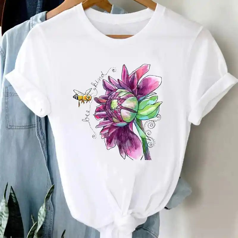 White Funny Cartoon Print T Shirt for Men and Women
