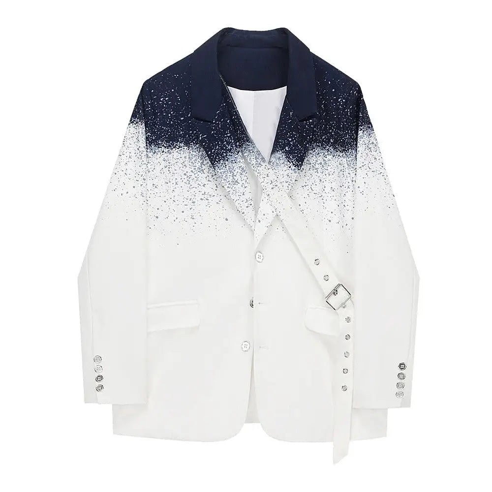 White Gradual Blue Lapel Long Sleeve Blazer