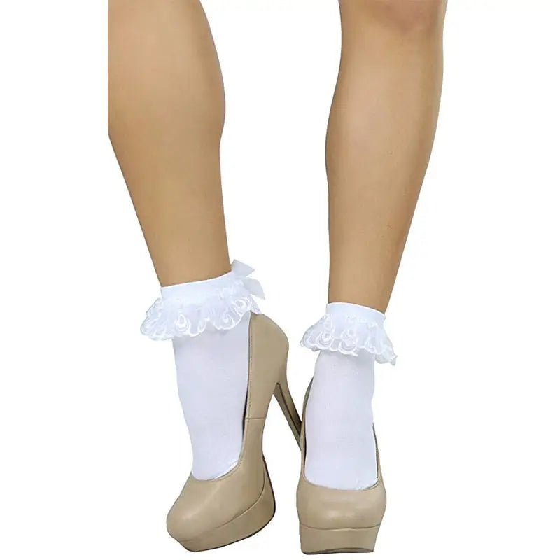 White Lace Ruffle Princess Ankle Socks - One Size