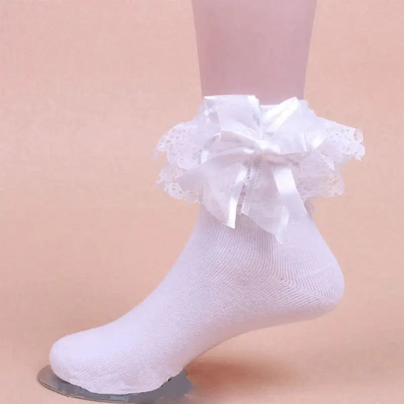 White Lace Ruffle Princess Ankle Socks - One Size