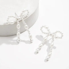 White Pearl Bow Knot Shape Drop Earring