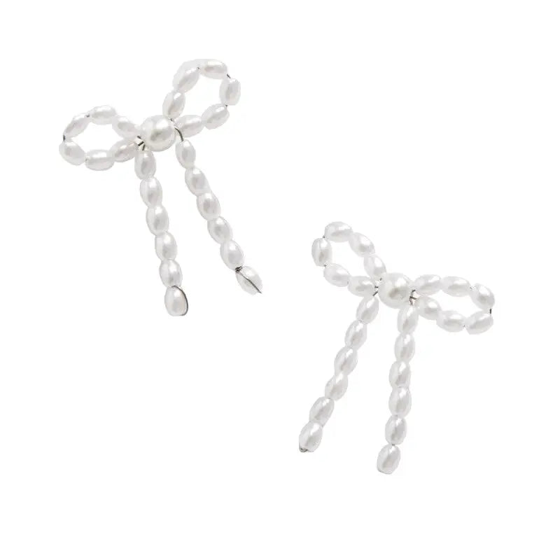 White Pearl Bow Knot Shape Drop Earring