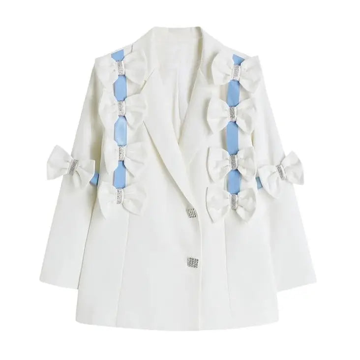 White Ribbon Single Breasted Long Sleeve Blazer