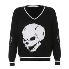 White Skull Pattern Oversize Sweater - Black / S