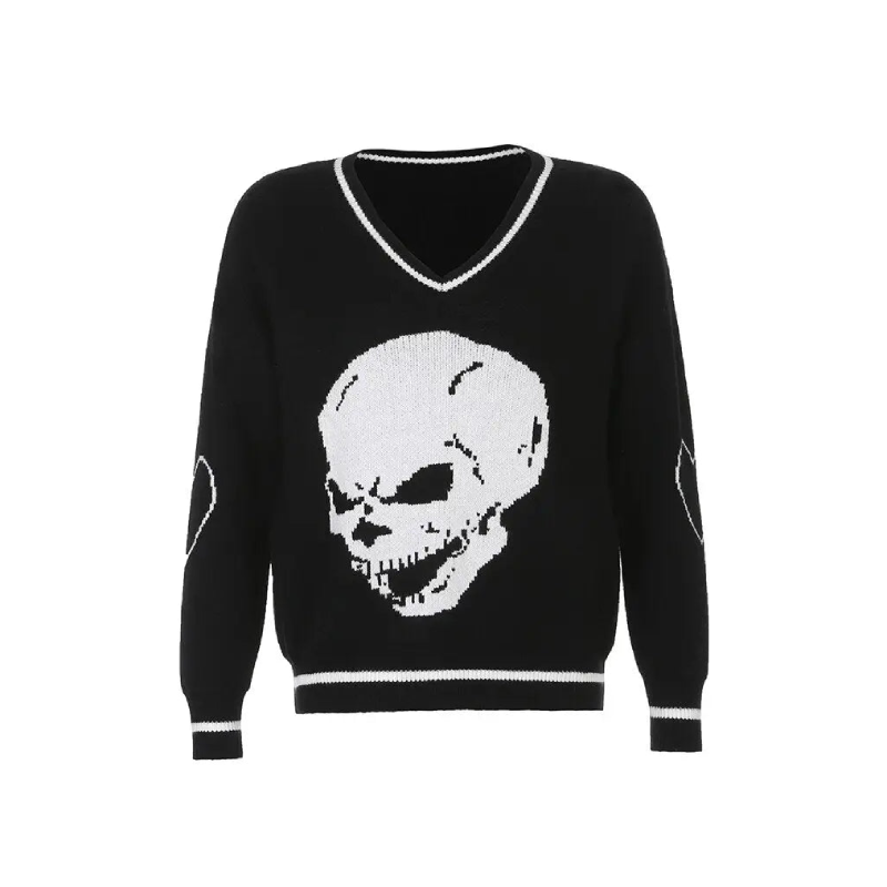 White Skull Pattern Oversize Sweater