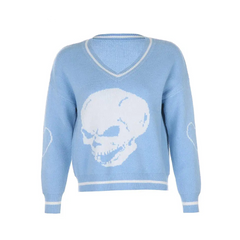 White Skull Pattern Oversize Sweater