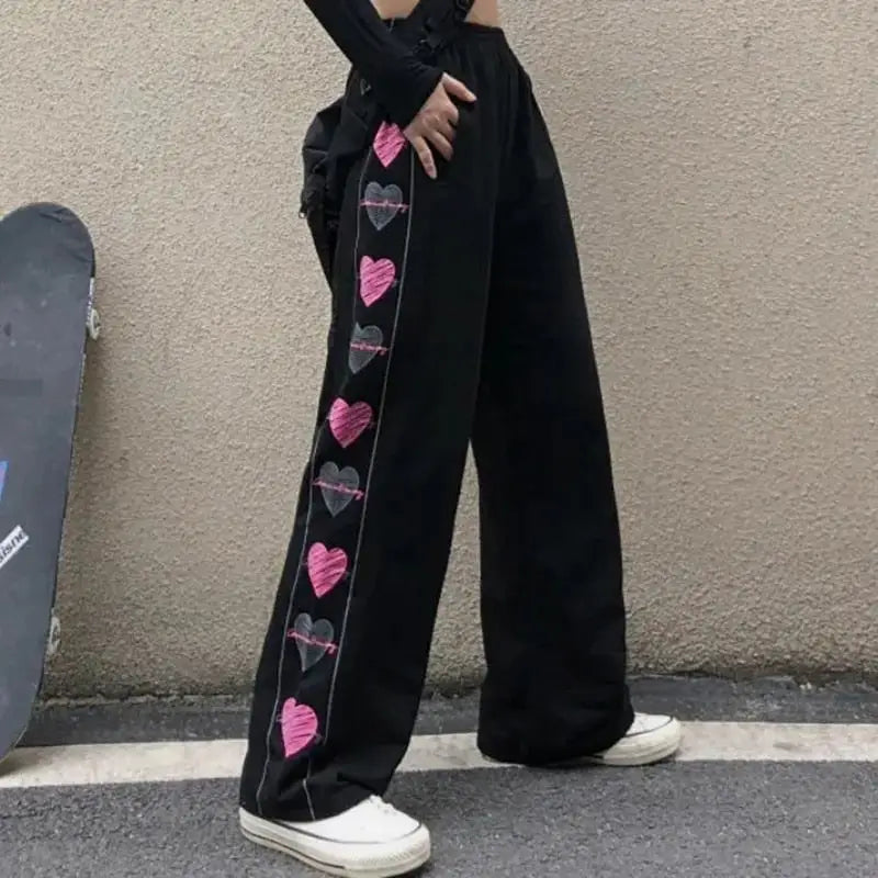 Wide Leg Korean Harajuku Trousers Pants - Black / S