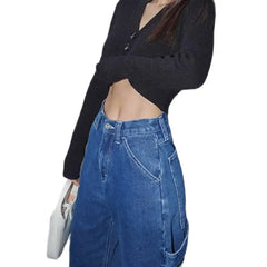 Wide Straight Leg High Waist Denim Pants