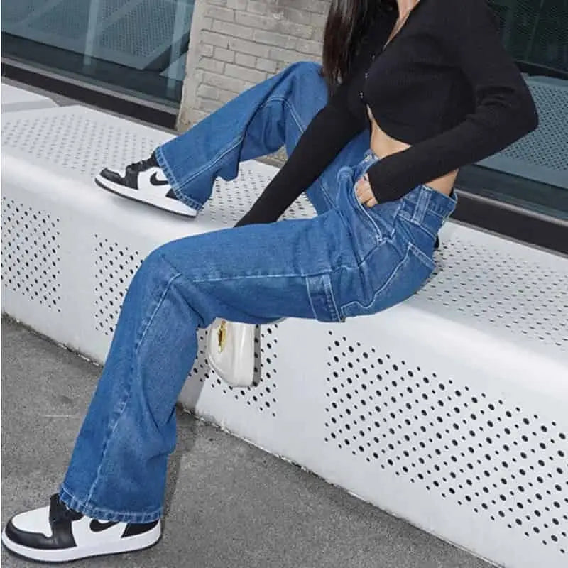 Wide Straight Leg High Waist Denim Pants