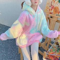 Winter Rainbow Kawaii Fur Hoodies