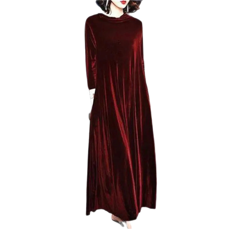 Winter Vintage Loose Velvet Long Dress