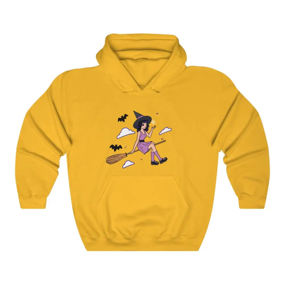 Witch In Broom Hoodie - Gold / S
