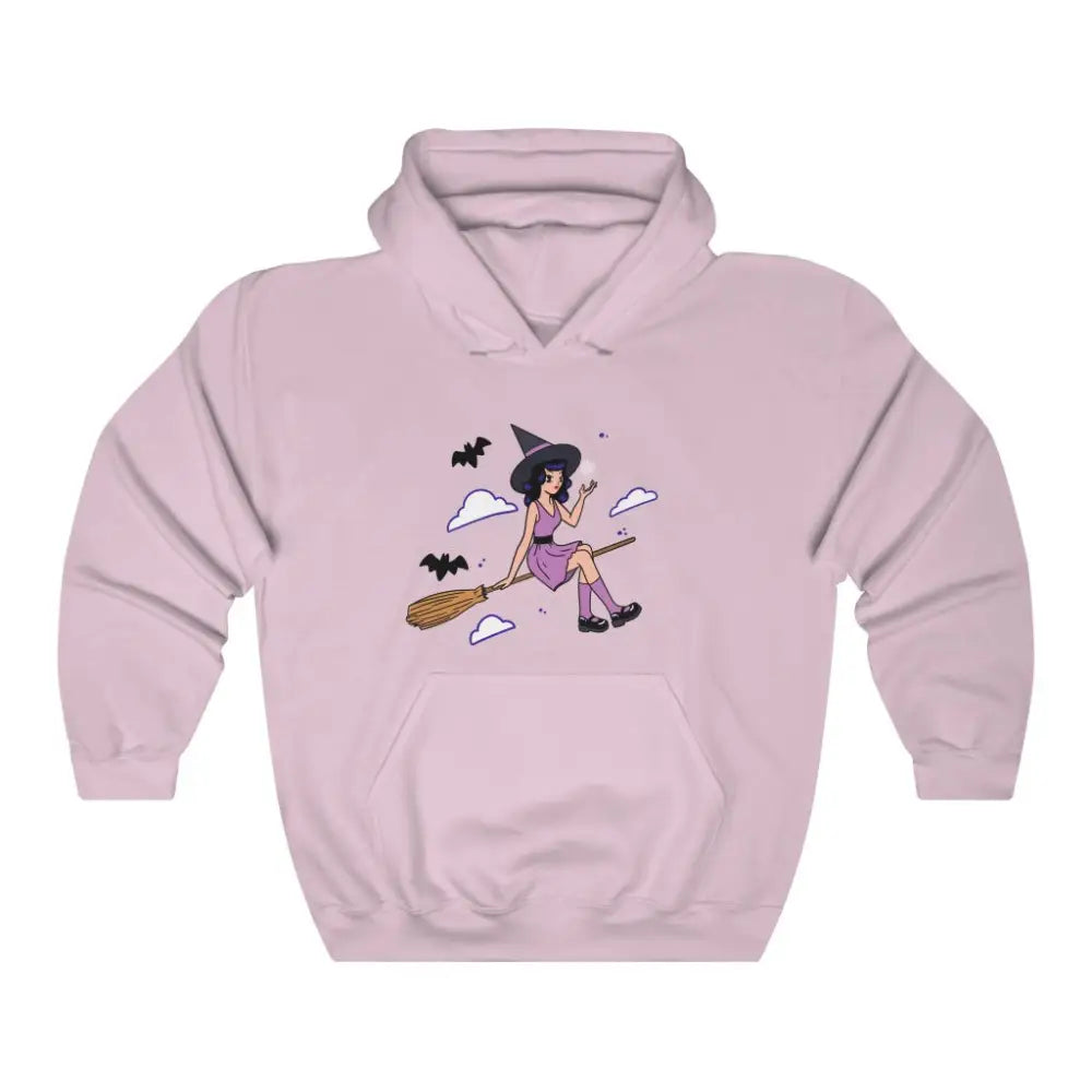 Witch In Broom Hoodie - Light Pink / M