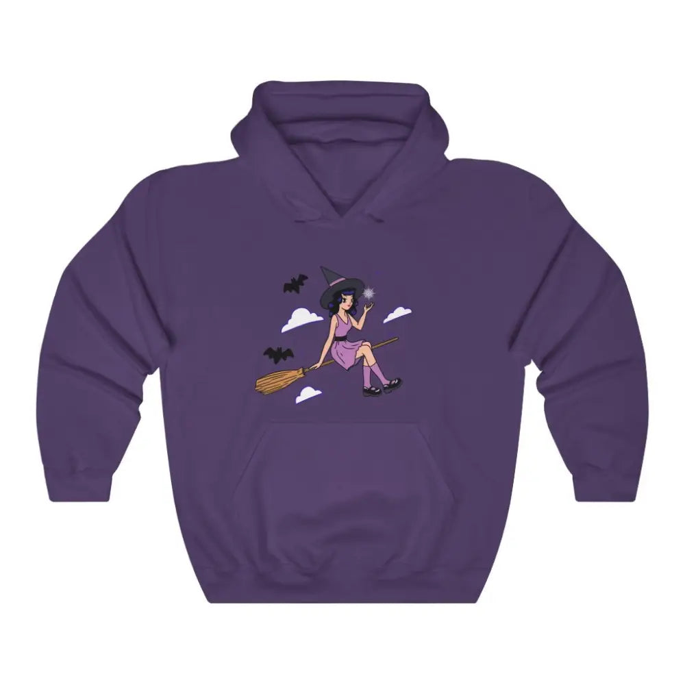 Witch In Broom Hoodie - Purple / L