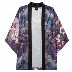 Wolf and Japanese Fairies 3/4 Sleeve Kimono