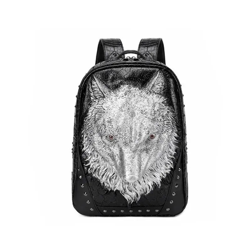 Wolf Head 3D Embossed PU Leather Backpack