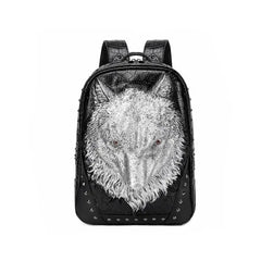 Wolf Head 3D Embossed PU Leather Backpack