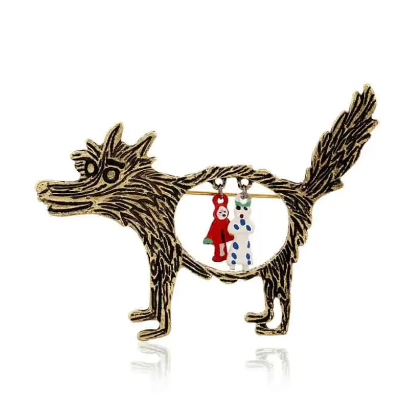 Wolf Little Riding Hood Cartoon Brooch Pin - Metal