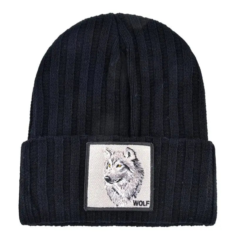 Wolf Patch Knitted Winter Soft Beanie