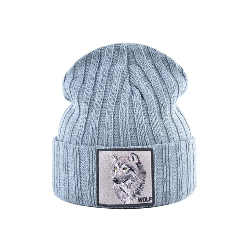 Wolf Patch Knitted Winter Soft Beanie