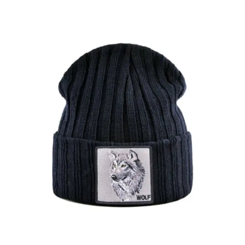 Wolf Patch Knitted Winter Soft Beanie