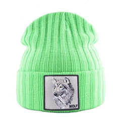 Wolf Patch Knitted Winter Soft Beanie