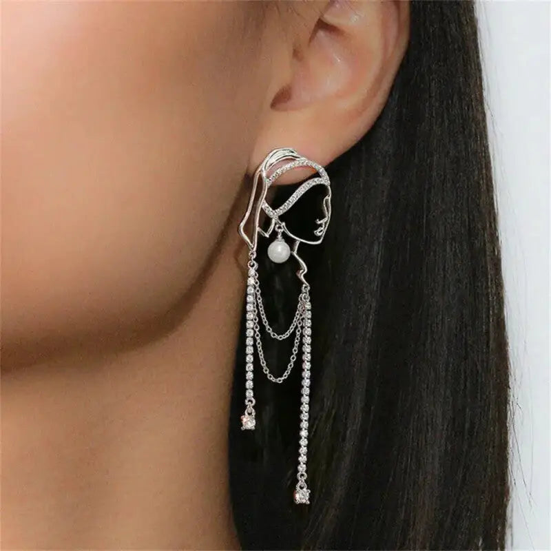 Woman Pearl Crystal Earrings