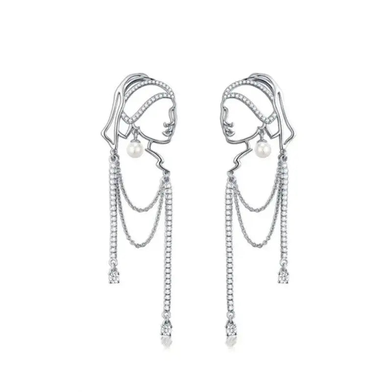 Woman Pearl Crystal Earrings