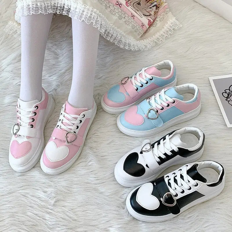 Women’s PU Leather Heart Cute Trend Sneakers Euro Size