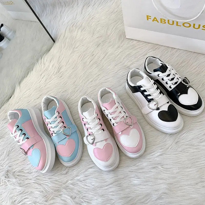 Women’s PU Leather Heart Cute Trend Sneakers Euro Size
