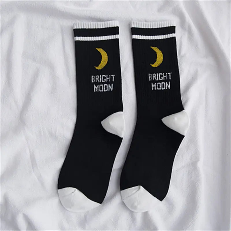 Women’s Socks Bright Moon Print Soft Fabric Black / One size