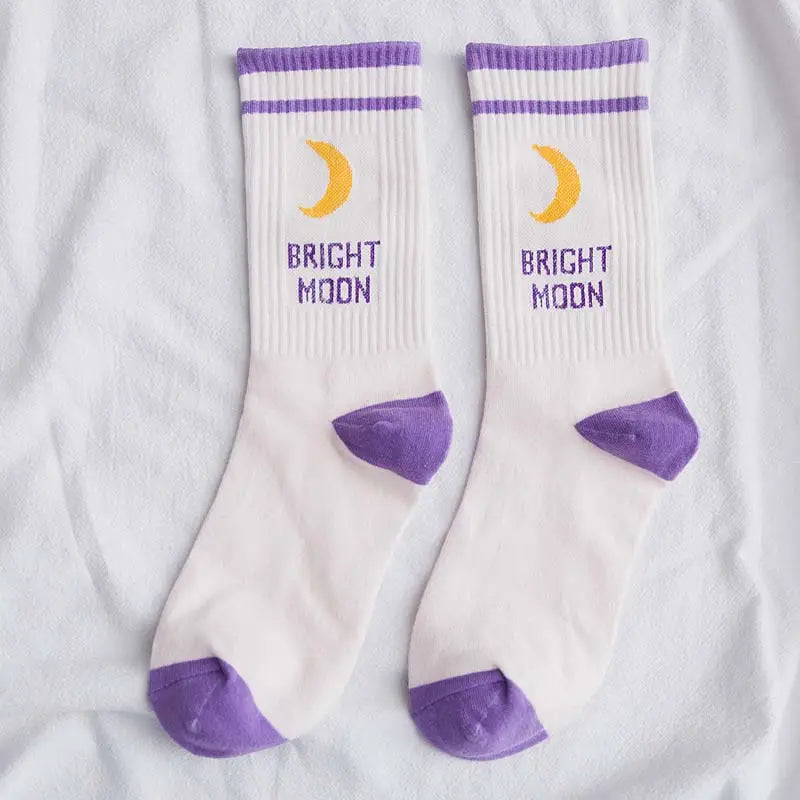 Women’s Socks Bright Moon Print Soft Fabric Pink / One size