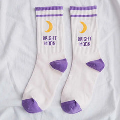 Women’s Socks Bright Moon Print Soft Fabric Pink / One size