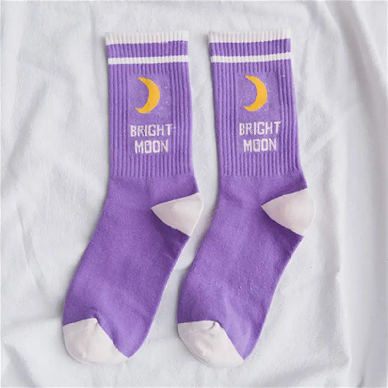 Women’s Socks Bright Moon Print Soft Fabric Purple