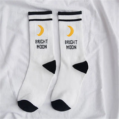 Women’s Socks Bright Moon Print Soft Fabric White / One size