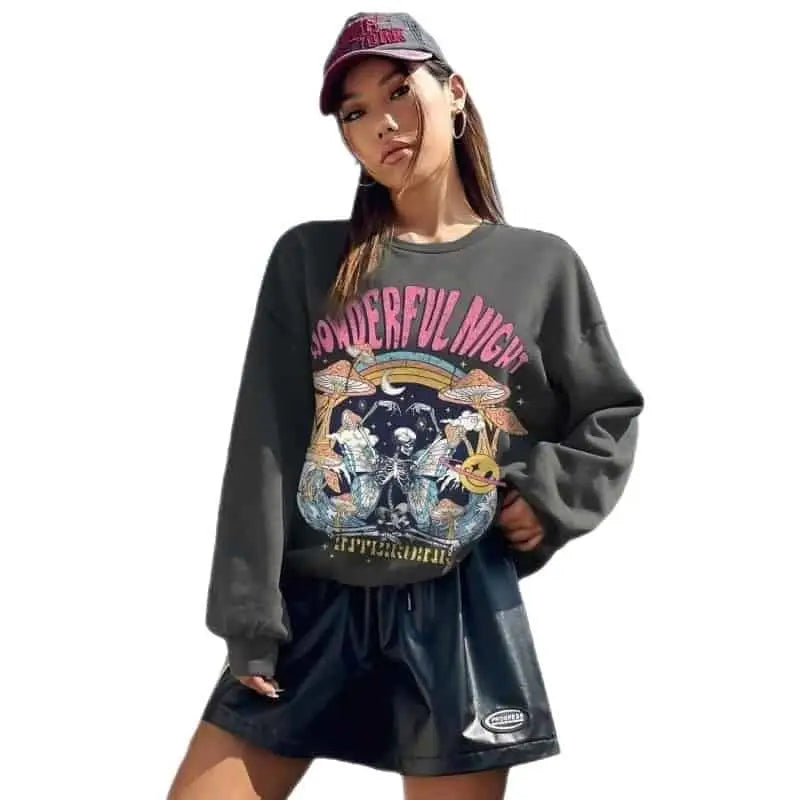 Wonderful Night Print Long Sleeve Sweatshirt