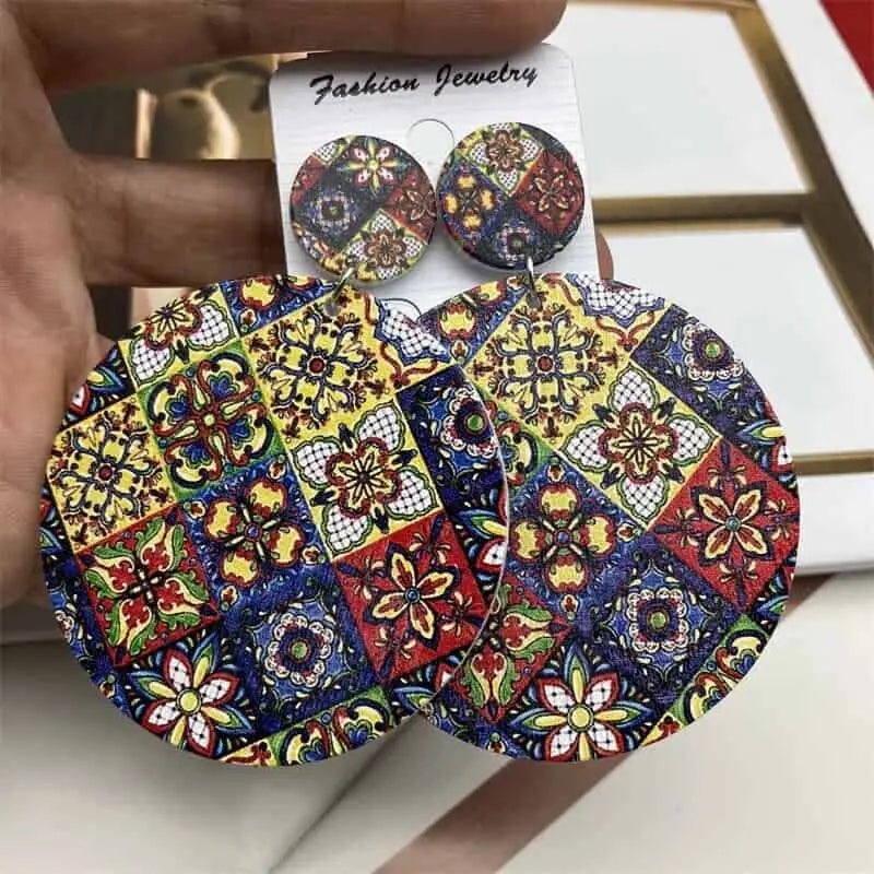 Wooden Ethnic Church Earrings Big