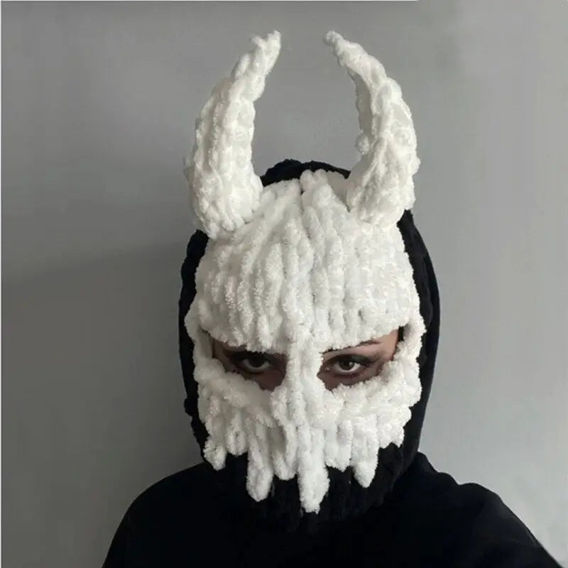 Wool Acrylic Horn Knit Balaclava with Devil Horns
