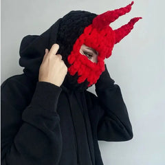 Wool Acrylic Horn Knit Balaclava with Devil Horns