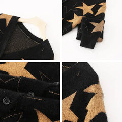 Wool Five Point Star Knitted Cardigan Sweater Stars