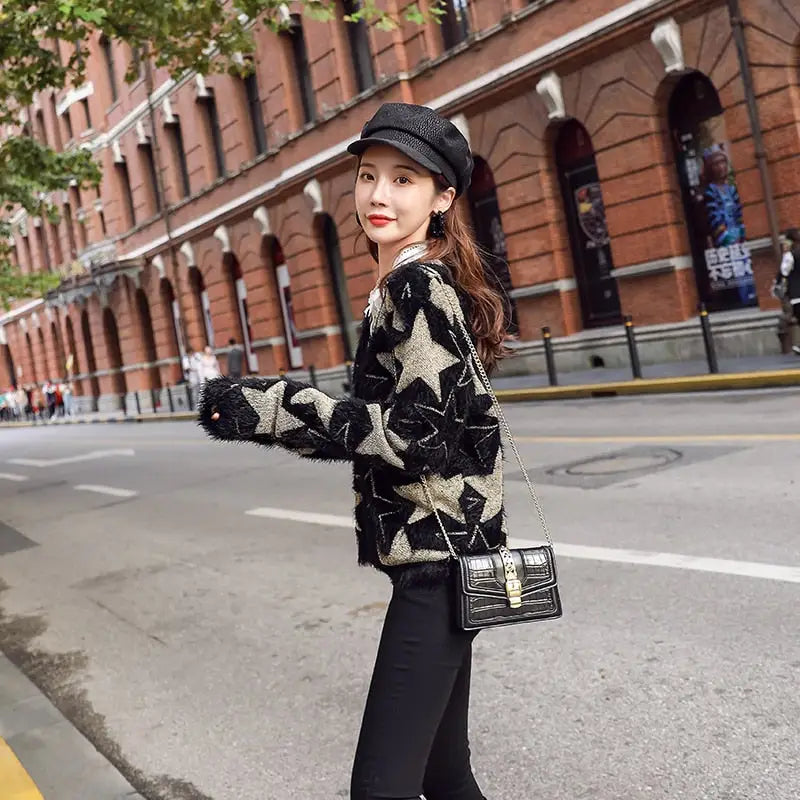 Wool Five Point Star Knitted Cardigan Sweater Stars