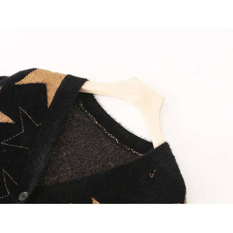 Wool Five Point Star Knitted Cardigan Sweater Stars