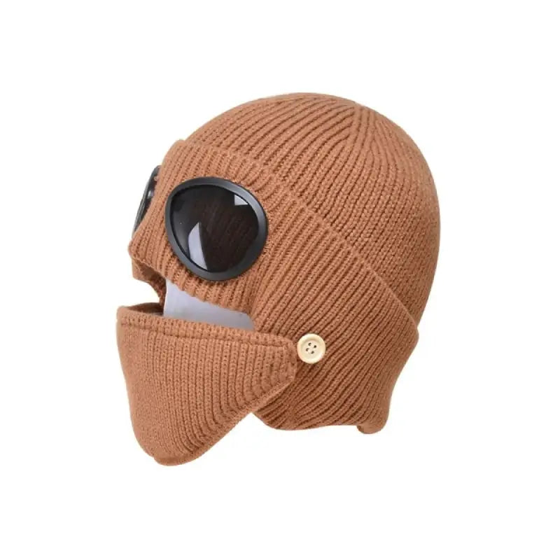 Wool Knitted Beanie with Goggles and Mask