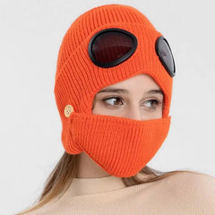 Wool Knitted Beanie with Goggles and Mask