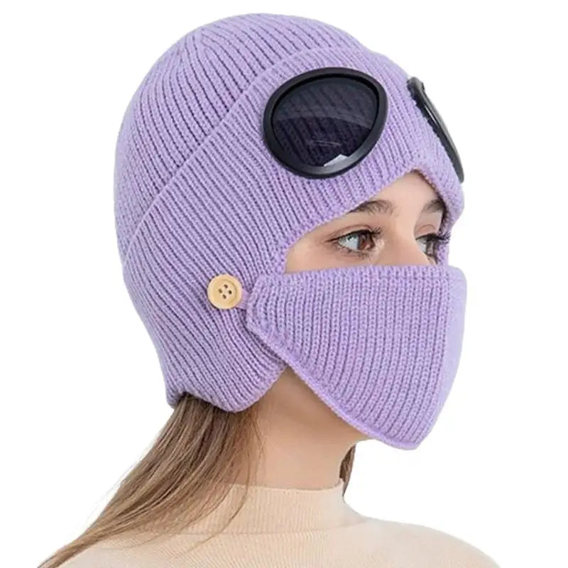 Wool Knitted Beanie with Goggles and Mask