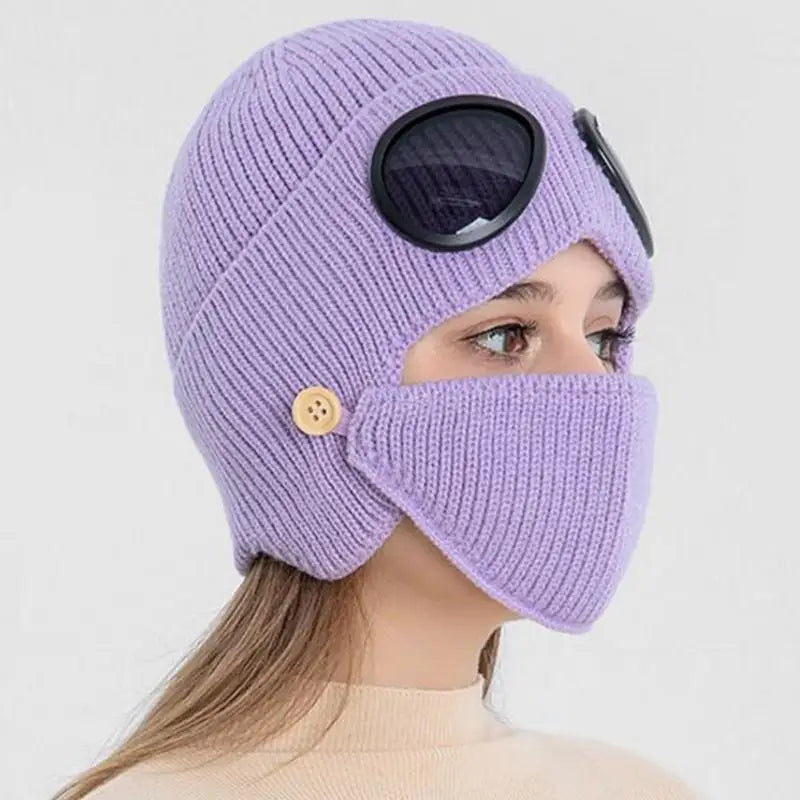 Wool Knitted Beanie with Goggles and Mask
