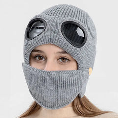 Wool Knitted Beanie with Goggles and Mask