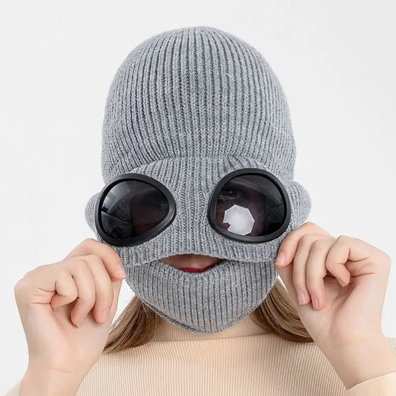 Wool Knitted Beanie with Goggles and Mask