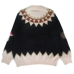 Wool Mushroom Knitted Sweater with Rabbit Print Black