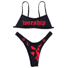Worship Red Demon High Waist Bikini Set - Black / S